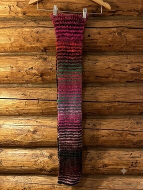 Hand-Knit Ombre Striped Scarf in Pink, Green, Brown